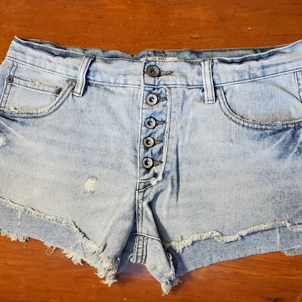 Free People Blue Jean Shorts Distressed Frayed Hem